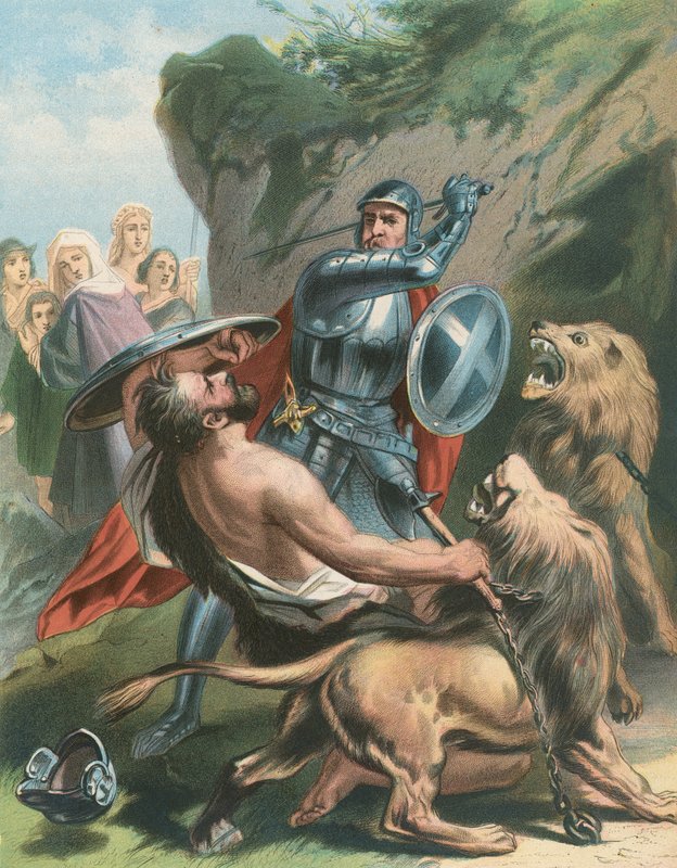Suuren sydämen taistelu Giant Grimin ja leijonien kanssa tekijältä Gustav Bartsch