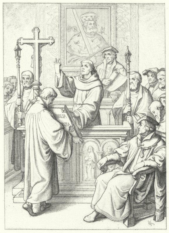 Andreas Karlstadt myönsi Martin Lutherin tohtorin tutkinnon Wittenbergin yliopistossa, 1512 tekijältä Gustav Ferdinand Leopold Konig
