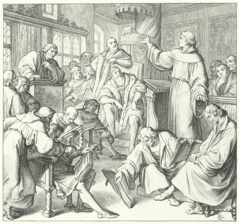 Leipzigin keskustelu, Andreas Karlstadt, Johann Eck ja Martin Luther, 1519 tekijältä Gustav Ferdinand Leopold Konig