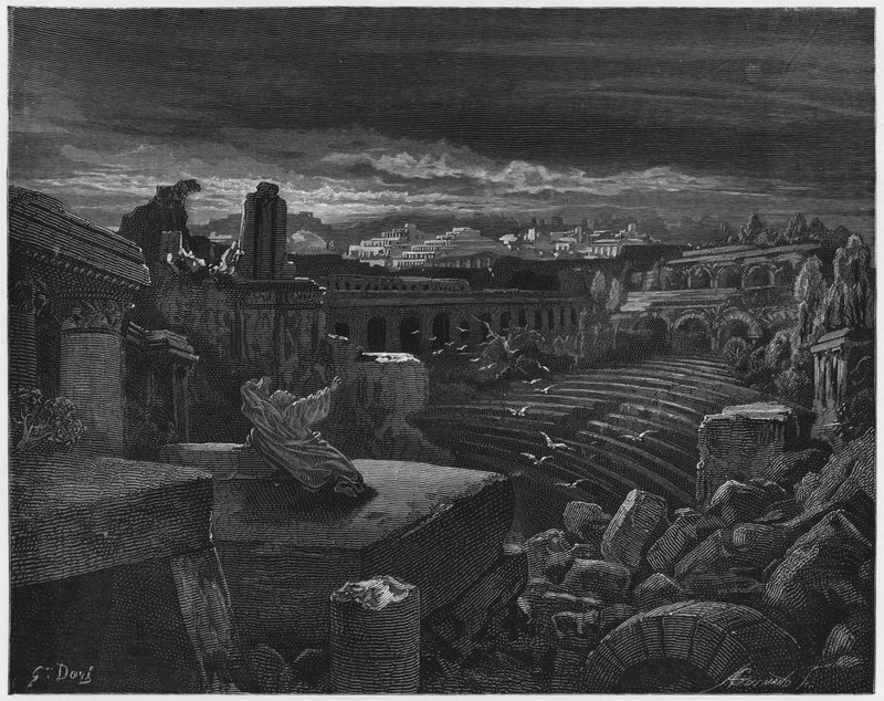 Gustave Dore Raamattu: Jesajan visio Babylonin tuhosta tekijältä Gustave Dore