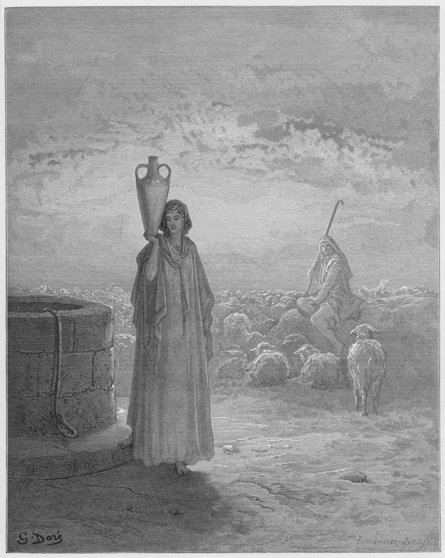 Gustave Dore Raamattu: Jaakob pitää Labanin laumoja tekijältä Gustave Dore