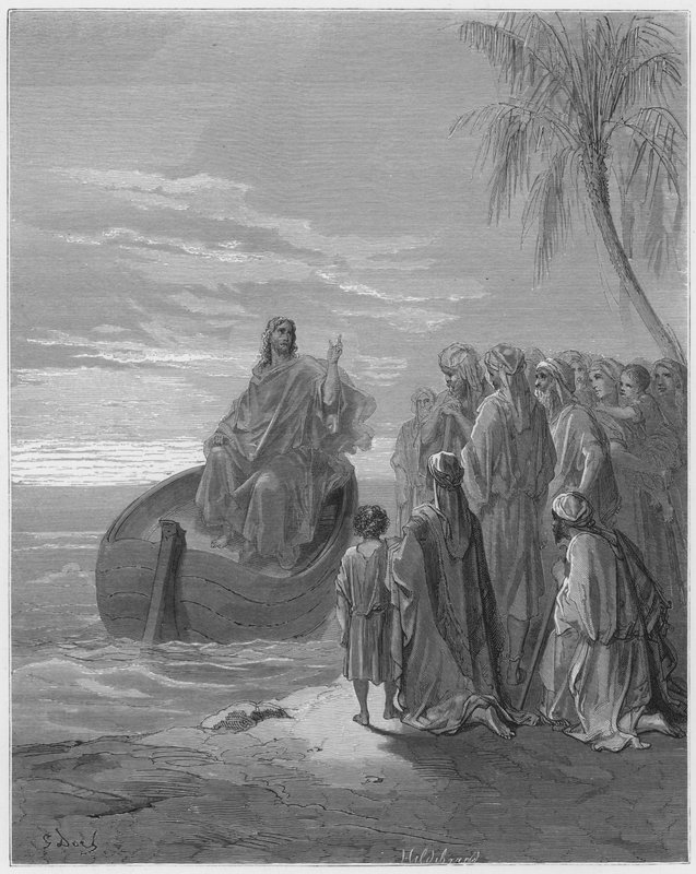 Gustave Doren Raamattu: Jeesus saarnaa Galilean merellä tekijältä Gustave Dore