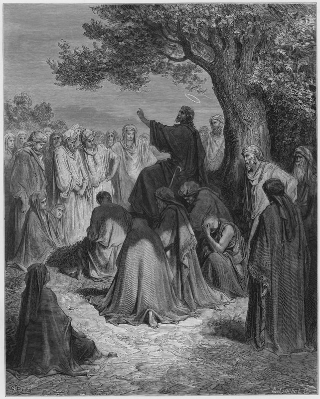 Gustave Dore Raamattu: Jeesus saarnaa väkijoukolle tekijältä Gustave Dore