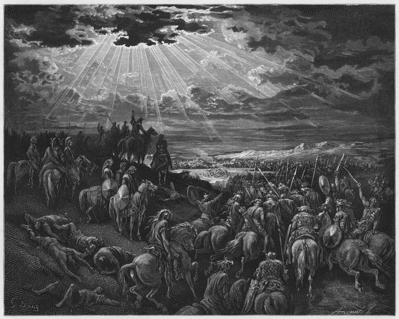 Gustave Dore Raamattu: Joshua käskee auringon pysähtymään tekijältä Gustave Dore