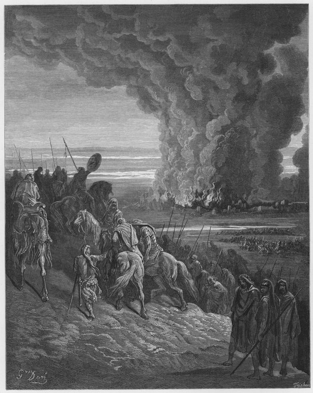 Gustave Dore Raamattu: Joshua sitoo Ain kaupungin liekkeihin tekijältä Gustave Dore