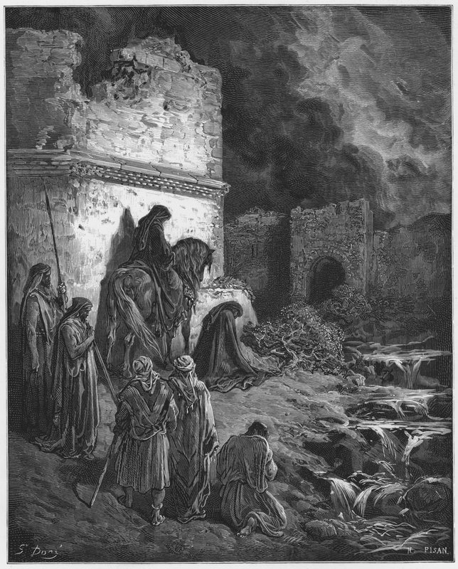 Gustave Dore Raamattu: Nehemia katselee salaa Jerusalemin muurien raunioita tekijältä Gustave Dore