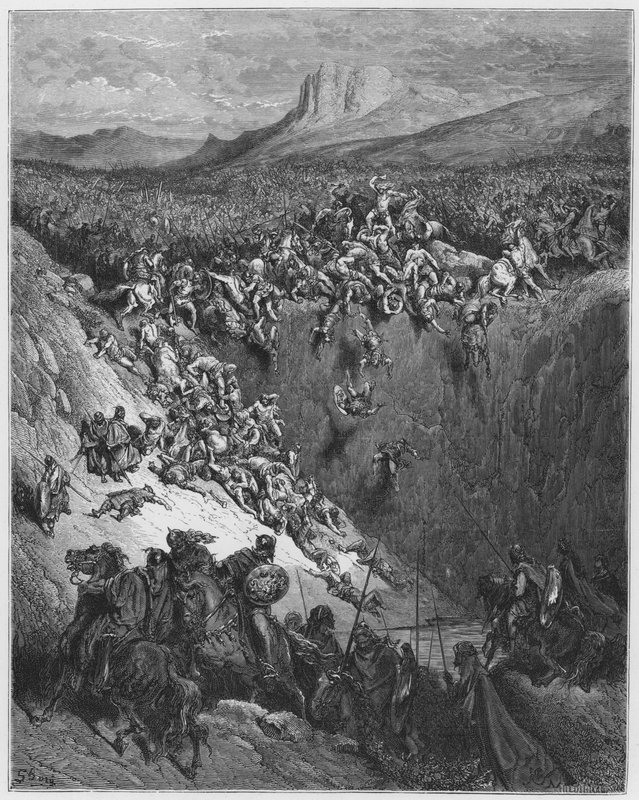 Gustave Doren Raamattu: Samson tuhoaa filistealaiset aasin leukaluun avulla. tekijältä Gustave Dore