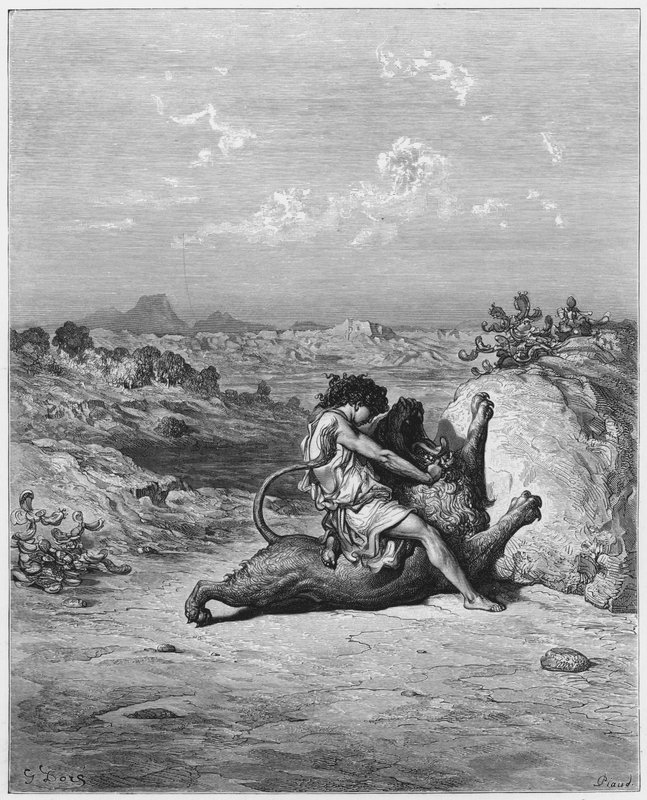 Gustave Dore Raamattu: Simson surmaamassa leijonan tekijältä Gustave Dore