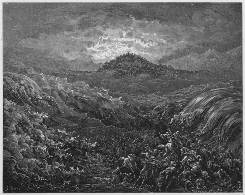 Gustave Dore Raamattu: Egyptiläiset hukkuivat Punaiseen mereen tekijältä Gustave Dore
