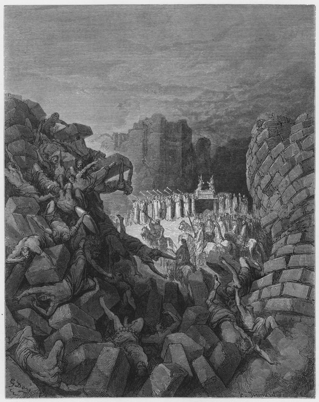 Gustave Dore Raamattu: Jerikon muurit kaatumassa tekijältä Gustave Dore