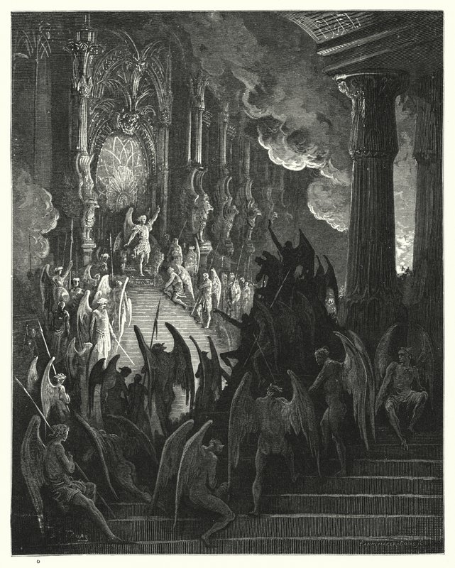 Gustave Doren kuvitus Miltonin kadonnutta paratiisia varten, kirja I, rivit 1, 2 tekijältä Gustave Dore