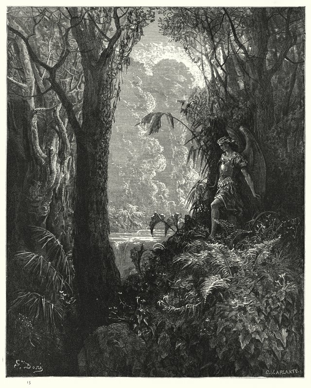 Gustave Doren kuvitus teokseen Miltons Paradise Lost, Book IV, rivi 247 tekijältä Gustave Dore