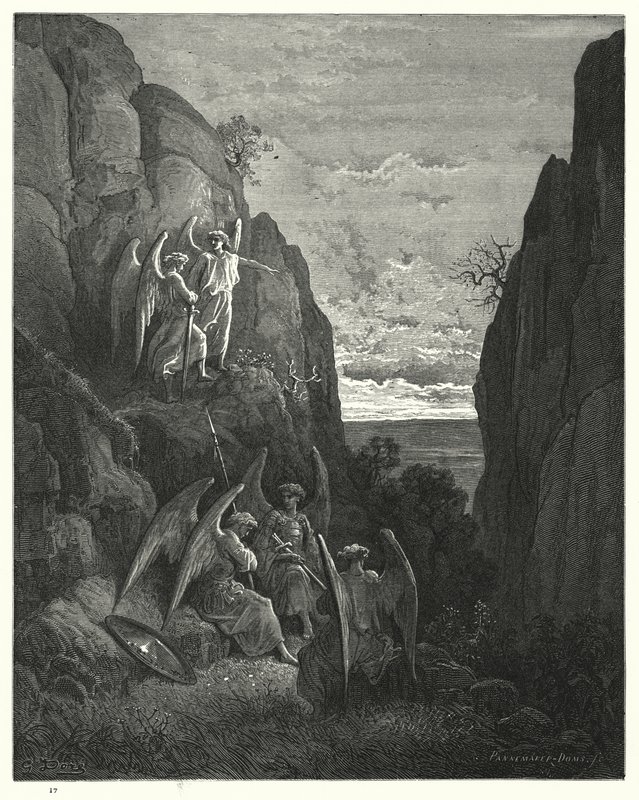 Gustave Doren kuvitus Miltons Paradise Lost -kirjalle IV, rivit 589, 590 tekijältä Gustave Dore