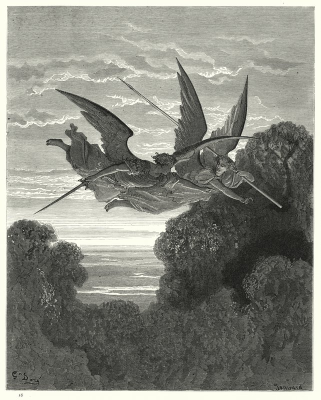 Gustave Doren kuvitus Miltons Paradise Lost -kirjalle IV, rivit 798, 799 tekijältä Gustave Dore