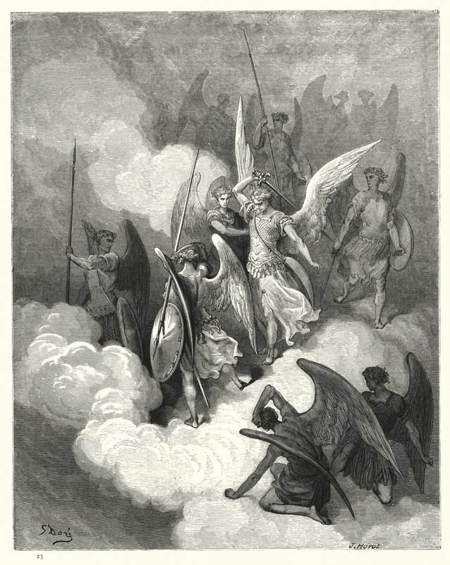 Gustave Doren kuvitus teokseen Miltons Paradise Lost, Book VI, rivi 188 tekijältä Gustave Dore