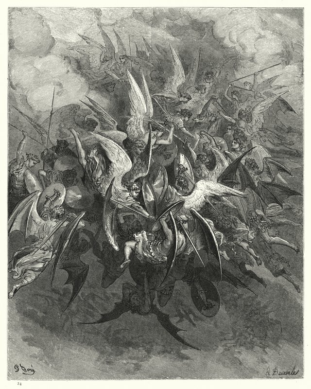Gustave Doren kuvitus Miltons Paradise Lost -kirjalle VI, rivit 207-209 tekijältä Gustave Dore