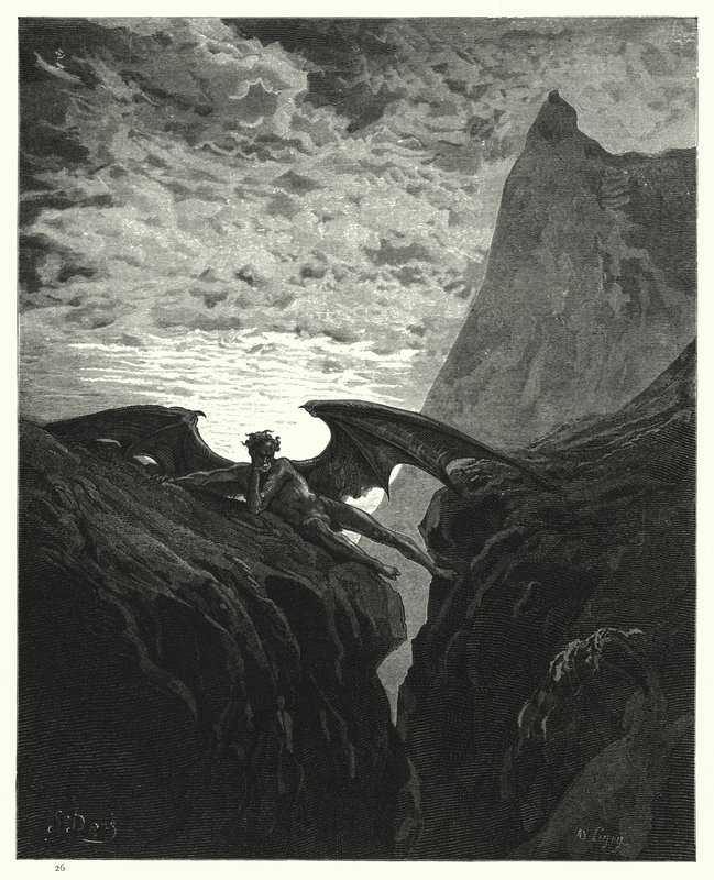 Gustave Doren kuvitus teokseen Miltons Paradise Lost, Book VI, rivi 406 tekijältä Gustave Dore