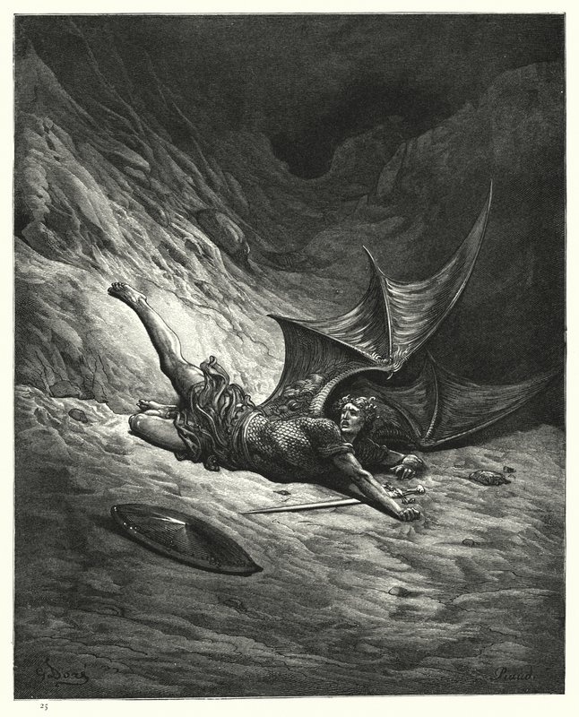 Gustave Doren kuvitus Miltons Paradise Lost -kirjalle VI, rivit 327, 328 tekijältä Gustave Dore