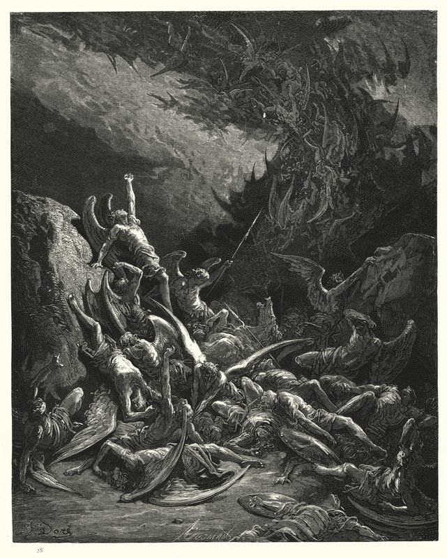 Gustave Doren kuvitus Miltonin Kadonnut paratiisi -teokseen, kirja VI, rivi 871. tekijältä Gustave Dore