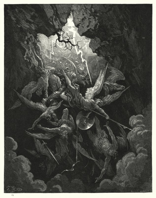 Gustave Doren kuvitus Miltons Paradise Lost -kirjalle VI, rivit 874, 875 tekijältä Gustave Dore