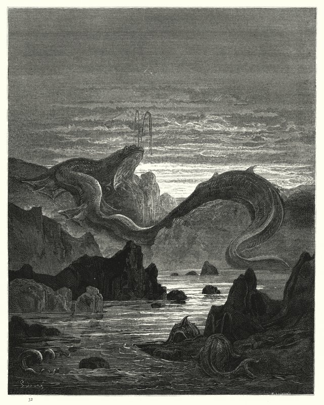 Gustave Doren kuvitus Miltons Paradise Lost -kirjalle VII, rivit 415, 416 tekijältä Gustave Dore