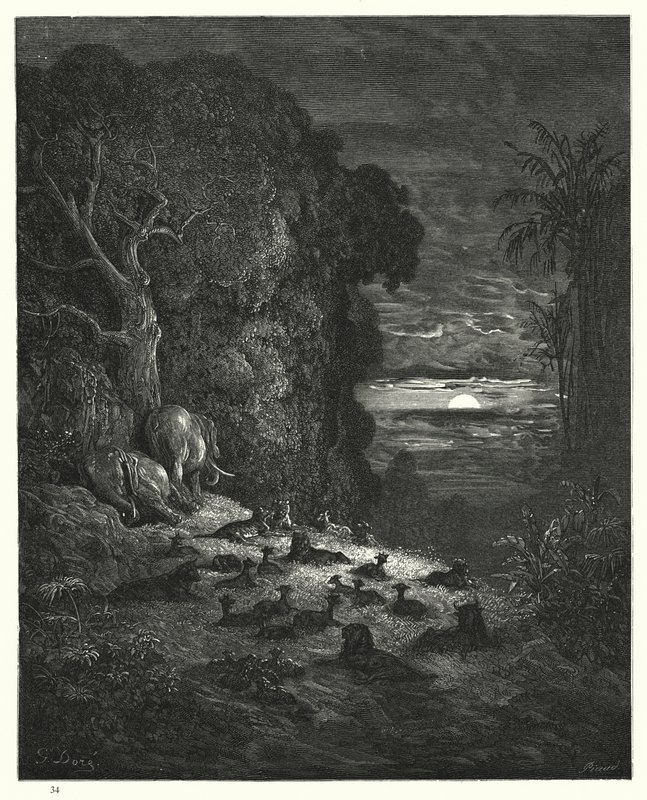 Gustave Doren kuvitus Miltons Paradise Lost -kirjalle VII, rivit 581, 582 tekijältä Gustave Dore