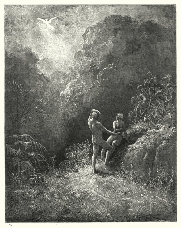 Gustave Doren kuvitus Miltons Paradise Lost -kirjalle VIII, rivit 652, 653 tekijältä Gustave Dore