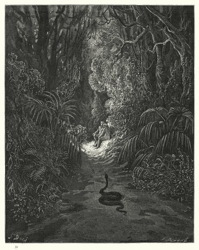 Gustave Doren kuvitus teokseen Miltons Paradise Lost, kirja IX, rivit 434, 435 tekijältä Gustave Dore