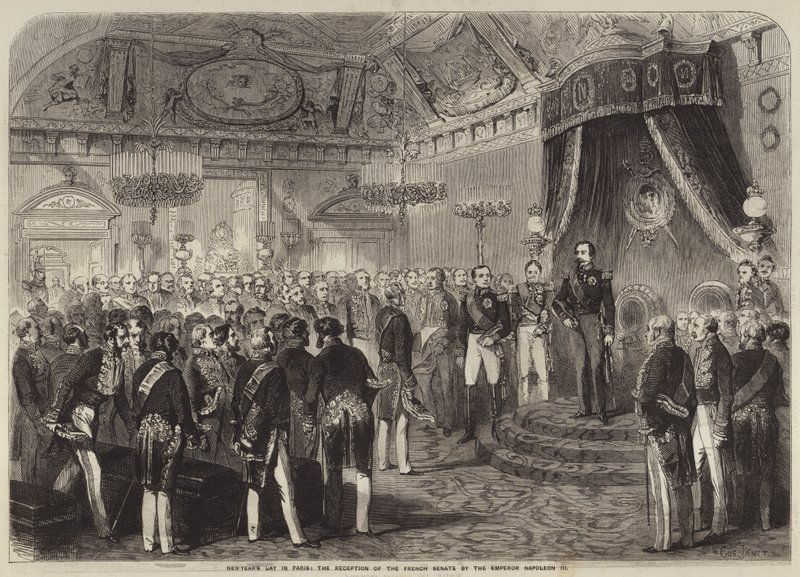 Uudenvuodenpäivä Pariisissa, keisari Napoleon III:n Ranskan senaatin vastaanotto tekijältä Gustave Janet