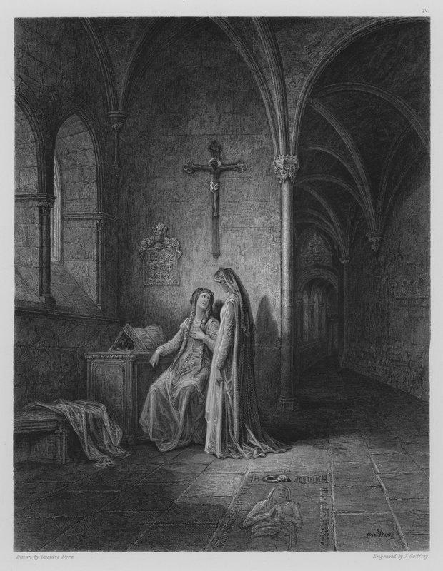 Luostarin kohtaus tekijältä Gustave after Dore
