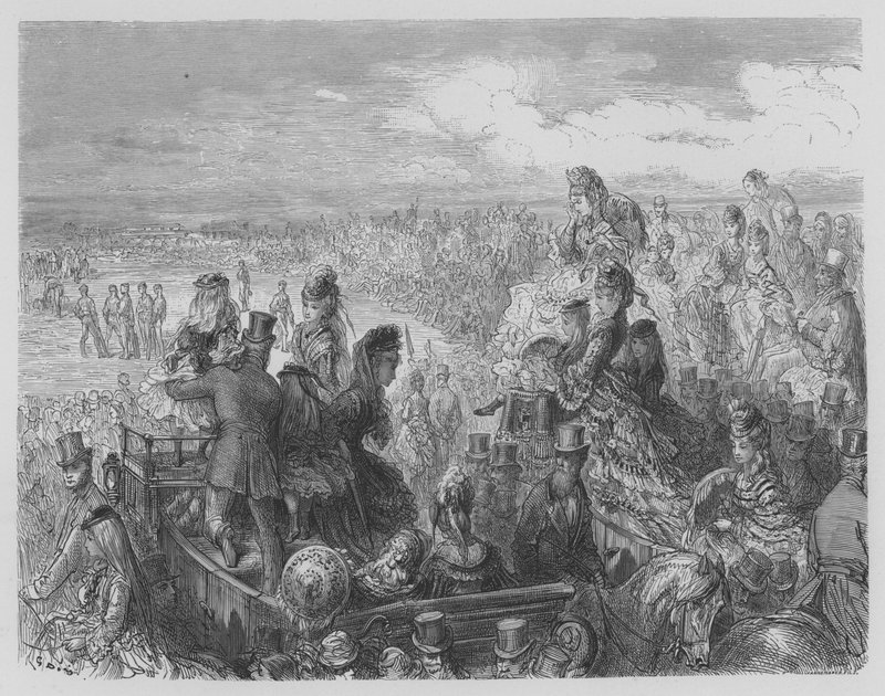Krikettipeli, Cambridgen ja Oxfordin yliopistojen opiskelijoiden välinen taistelu tekijältä Gustave after Dore