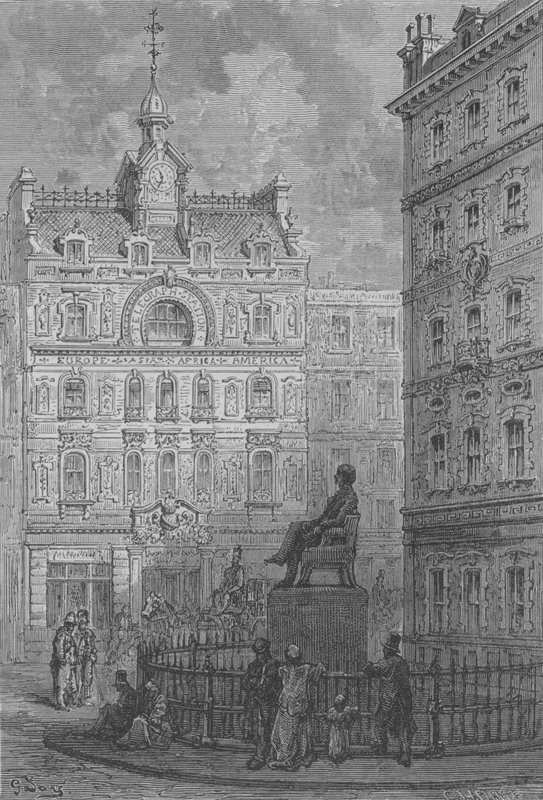 Peabody-patsas Lontoon City Centerissä tekijältä Gustave after Dore