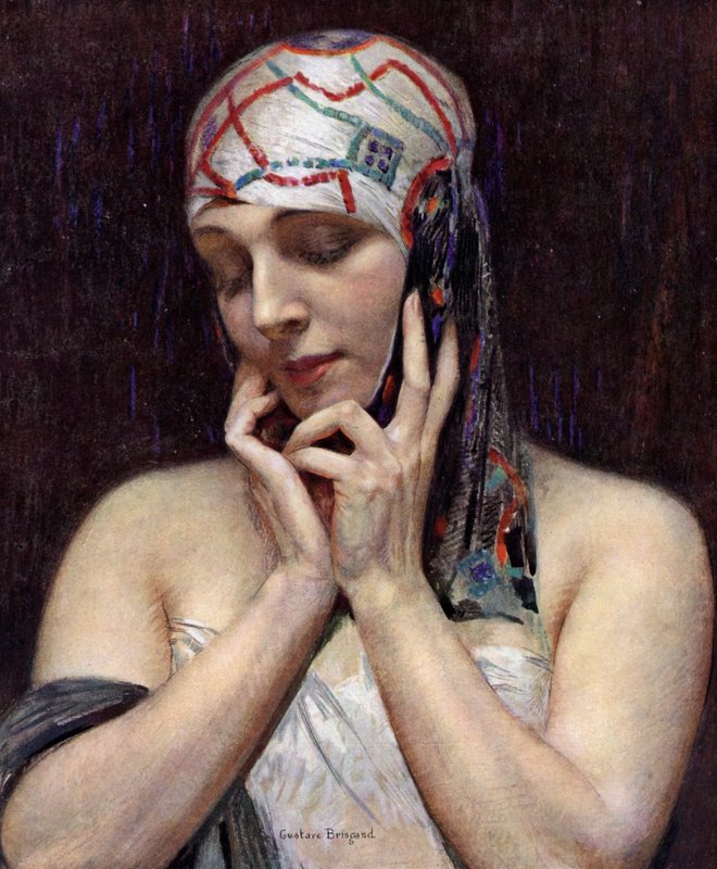 Meditaatio (väri litho) tekijältä Gustave Brisgand