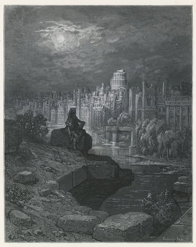 Uudesta-Seelannista kotoisin oleva matkailija katselee Lontoon raunioita... tekijältä Gustave Dore