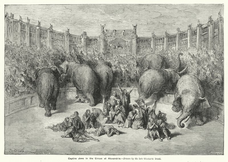 Vangitut juutalaiset Aleksandrian sirkuksessa (kaiverrus) tekijältä Gustave Dore