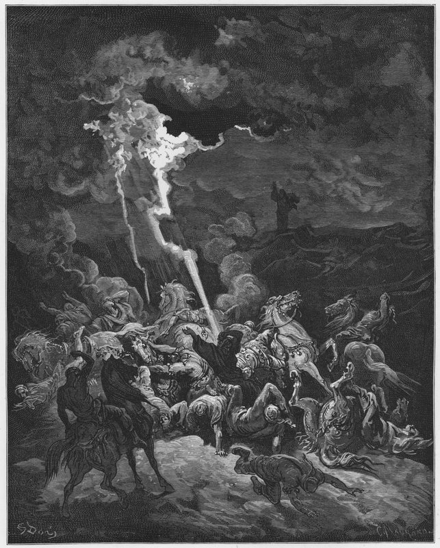 Gustave Dore Raamattu: Elia tuhoaa tulella Ahasjan sanansaattajat tekijältä Gustave Dore