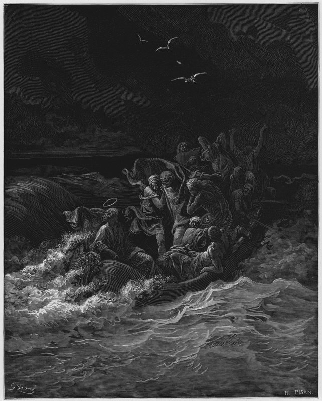 Gustave Dore Raamattu: Jeesus hillitsee myrskyä tekijältä Gustave Dore