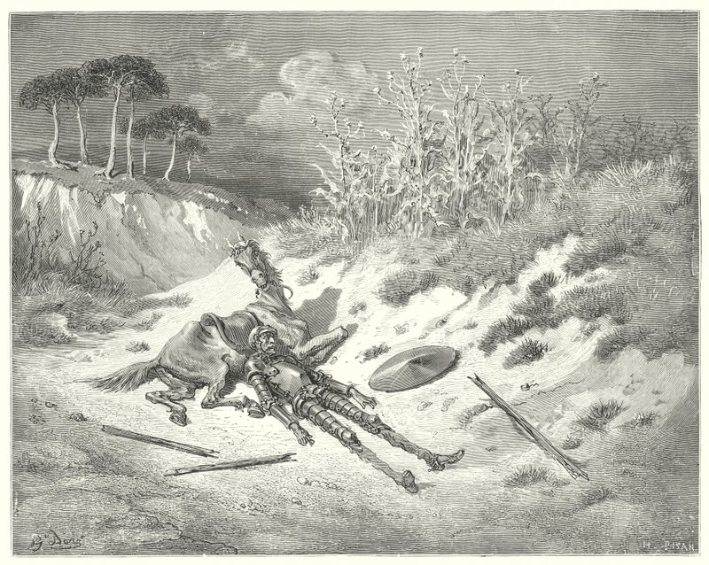 Gustave Doren Don Quijote: "Voi! missä olet, neiti rakas, ettet valita minun suruni?" (kaiverrus) tekijältä Gustave Dore