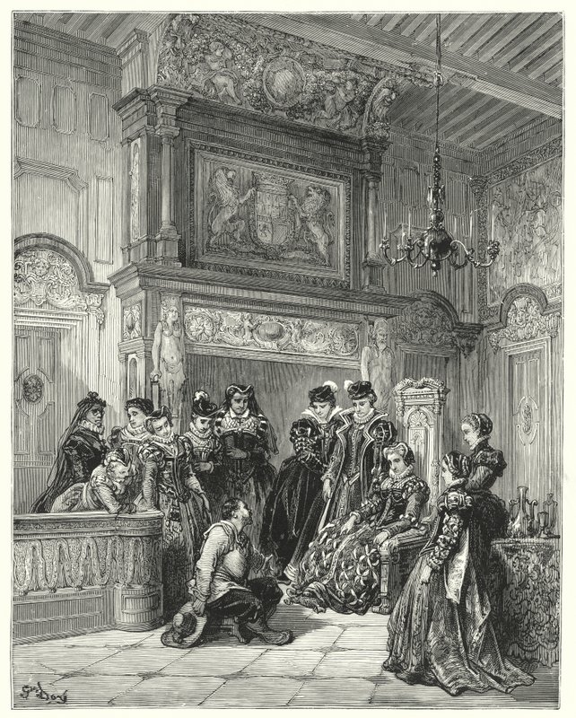 Gustave Doren Don Quijote: "Hän herttuattaren pyynnöstä hän kertoi koko kohdan myöhäisestä teeskennellystä lumouksesta erittäin uskollisesti" (kaiverrus) tekijältä Gustave Dore