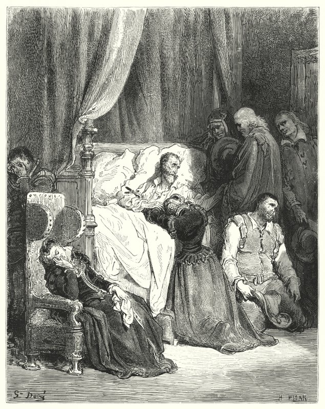 Gustave Doren Don Quijote: Don Quijoten kuolema (kaiverrus) tekijältä Gustave Dore