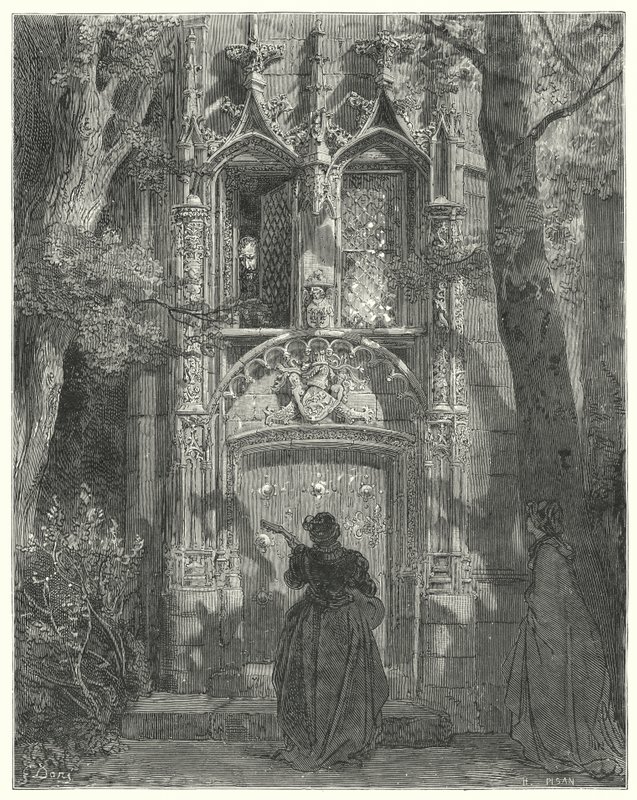 Gustave Doren Don Quijote: "Tähän seurustelutyttö lopetti laulunsa" (kaiverrus) tekijältä Gustave Dore