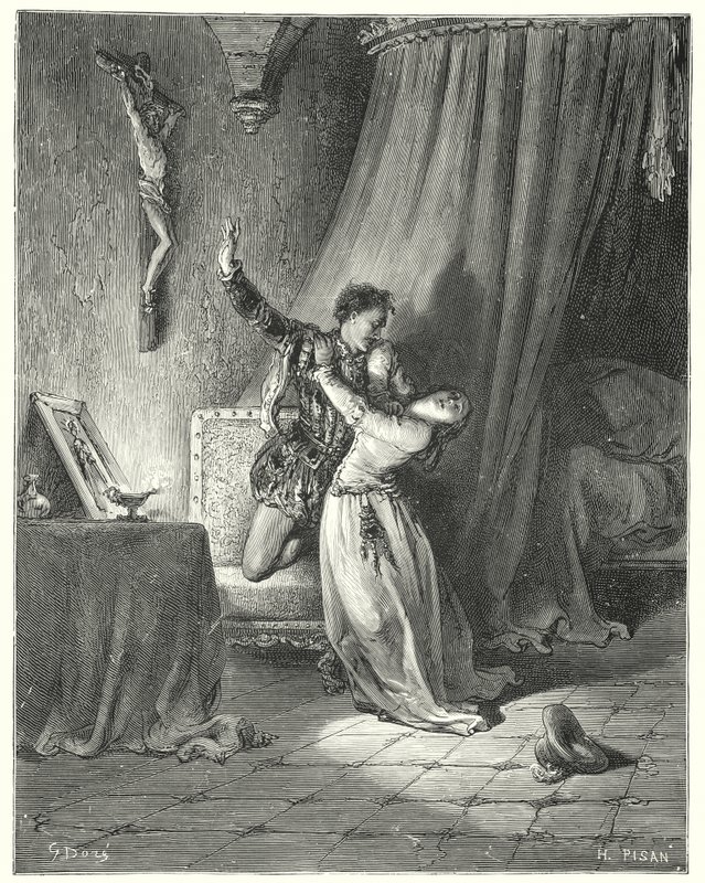 Gustave Doren Don Quijote: "Olen sinun tällä hetkellä, kaunis Dorothea: katso, minä annan sinulle käteni ollaksesi sinun" (kaiverrus) tekijältä Gustave Dore