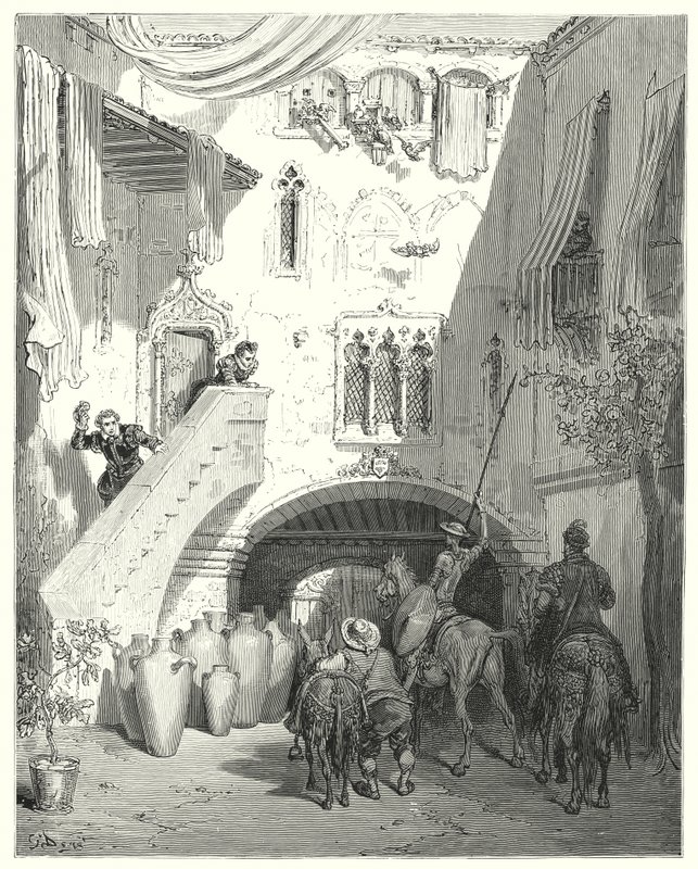 Gustave Doren Don Quijote: "Voi te Tobosian uurnat! jotka herättävät mielessäni ajatukset katkerimpien surujeni suloisesta pantista!" (kaiverrus) tekijältä Gustave Dore