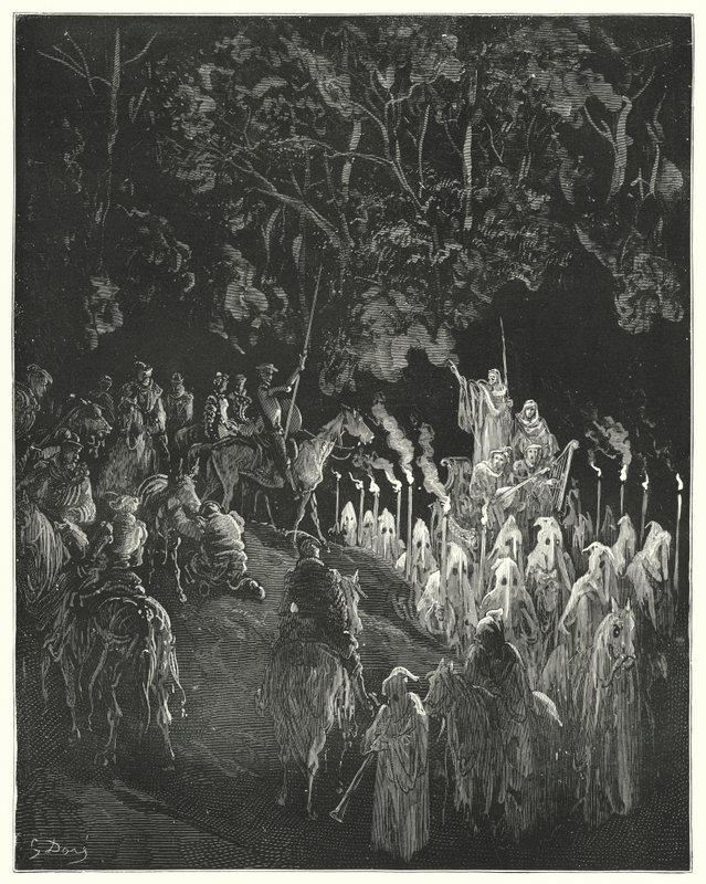 Gustave Doren Don Quijote: "Hahmo puvussa nousi seisomaan" (kaiverrus) tekijältä Gustave Dore