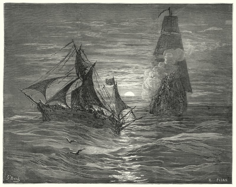 Gustave Doren Don Quijote: "He olivat tuulen alla ja ampuivat meitä kahdella aseella" (kaiverrus) tekijältä Gustave Dore