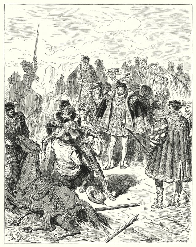 Gustave Doren Don Quijote: "He löysivät hänet kalpeasta ja kylmästä hikestä" (kaiverrus) tekijältä Gustave Dore