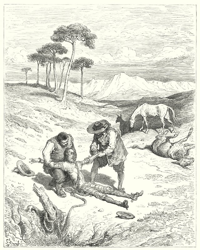 Gustave Doren Don Quijote: "He havaitsivat, että hänen silmänsä olivat kiinni, ikään kuin hän olisi nukkunut syvässä unessa" (kaiverrus) tekijältä Gustave Dore