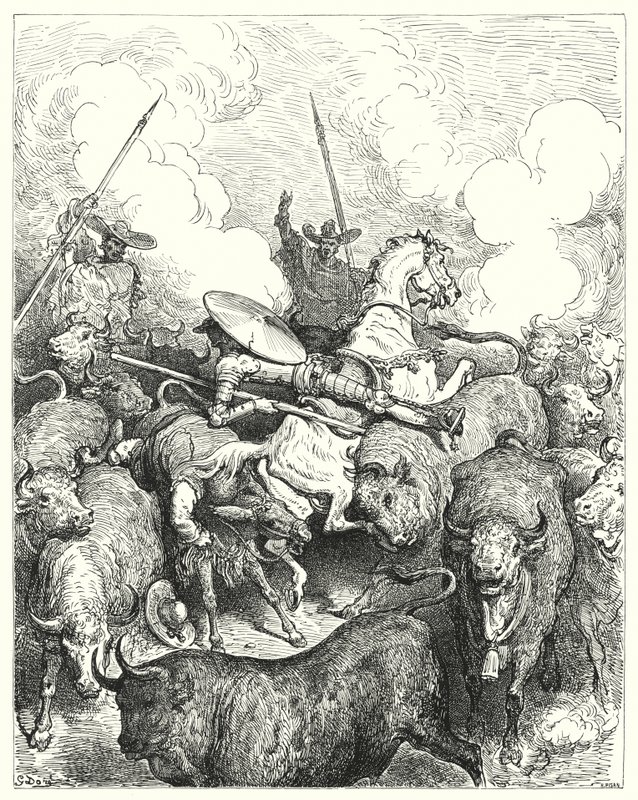 Gustave Doren Don Quijote: "He tallasivat heidät jalkojen alle armottomasti" (kaiverrus) tekijältä Gustave Dore