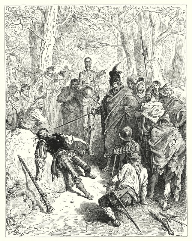 Gustave Doren Don Quijote: "Näin minä rankaisin kapinaa", hän sanoi" (kaiverrus) tekijältä Gustave Dore