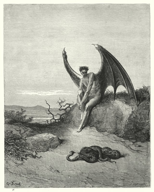 Gustave Doren kuvitus teokseen Miltons Paradise Lost, kirja IX, rivit 182, 183 tekijältä Gustave Dore